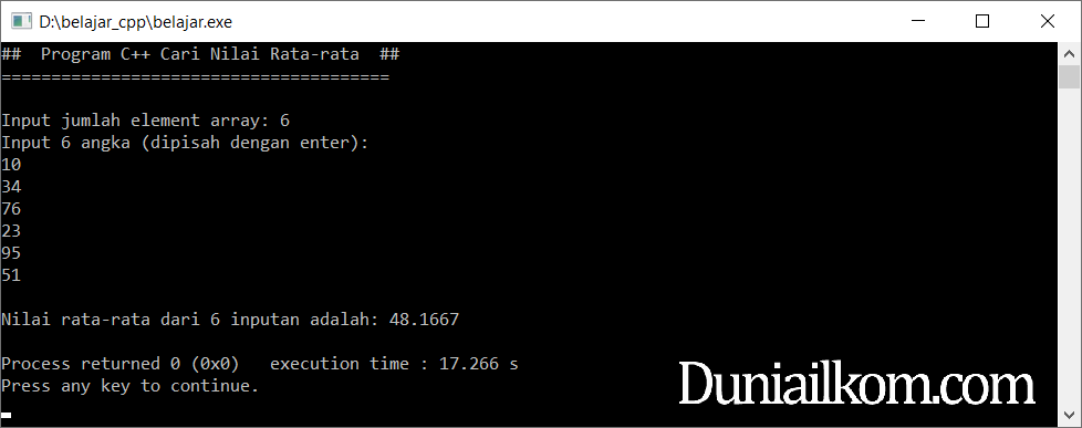 Latihan Kode Program C Mencari Nilai Rata Rata Array