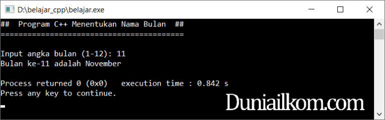 Latihan Kode Program C Menentukan Nama Bulan Duniailkom