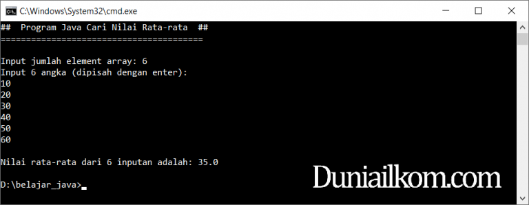 Latihan Kode Program Java Mencari Nilai Rata Rata Array