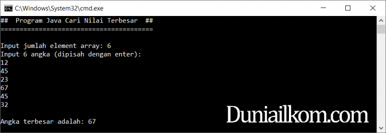 Latihan Kode Program Java Mencari Nilai Terbesar Array