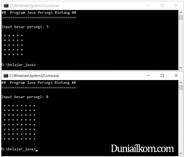 Latihan Kode Program Java Membuat Persegi Bintang Duniailkom