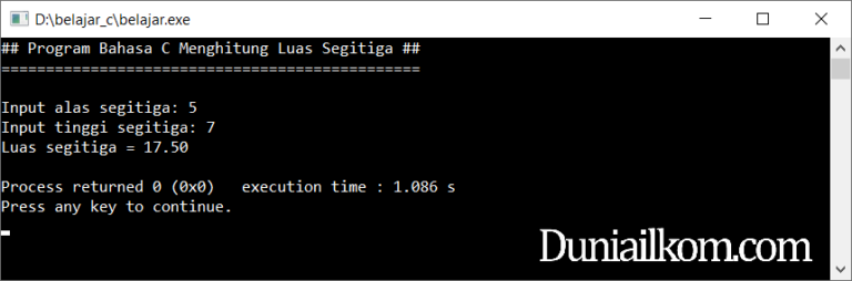 Latihan Kode Program Bahasa C Menghitung Luas Segitiga