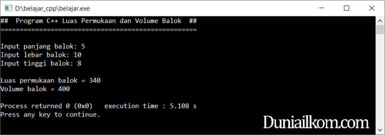 Kode Program C Luas Permukaan Dan Volume Balok