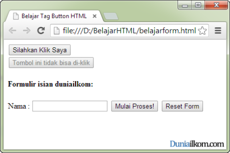 Tutorial Form HTML: Fungsi Dan Cara Penggunaan Tag Button HTML | Duniailkom