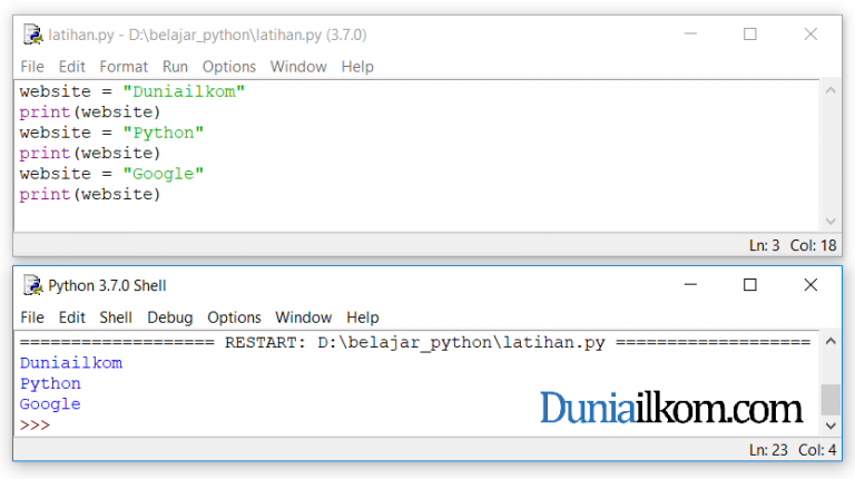 Cara Pembuatan Variabel Bahasa Python | Duniailkom