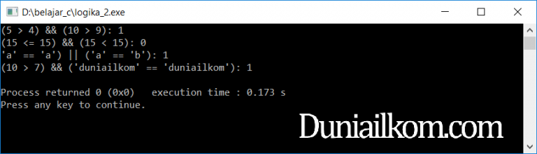 Tutorial Belajar C Jenis Jenis Operator Logika Bahasa C Duniailkom 0127