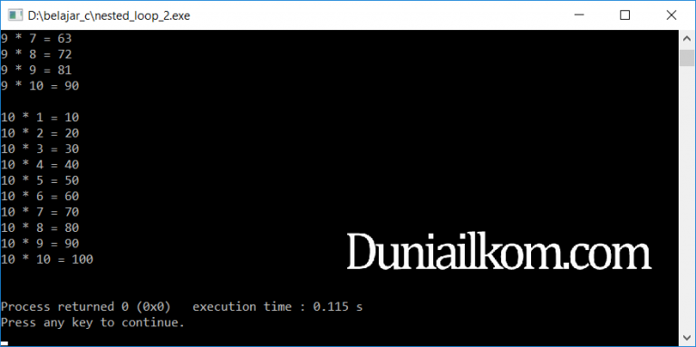 Tutorial Belajar C: Cara Membuat Perulangan Bersarang (Nested Loop ...