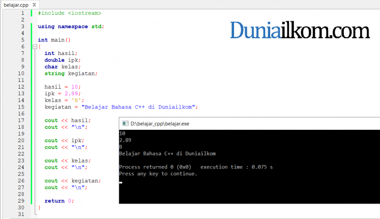 Pengertian Variabel Dalam Bahasa C++ | Duniailkom