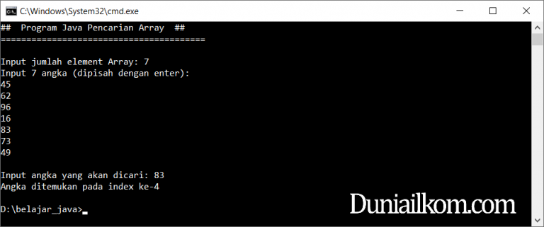 Latihan Kode Program Java: Pencarian Data Array (Searching)