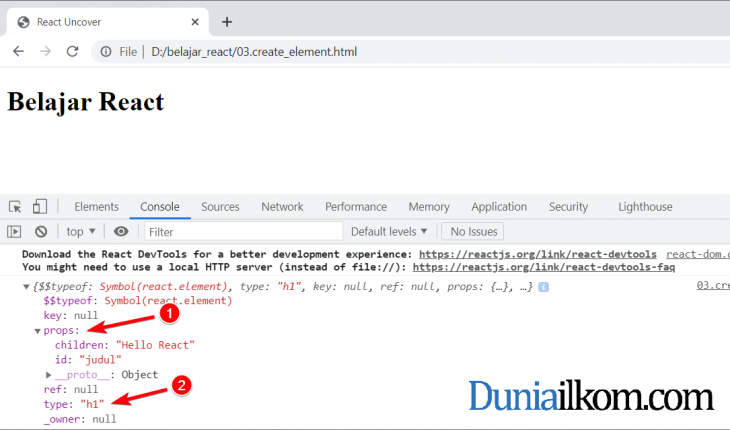 Tutorial React Js Cara Membuat React Element Duniailkom