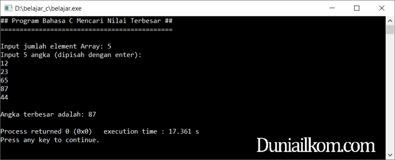 Latihan Kode Program Bahasa C: Mencari Nilai Terbesar Array