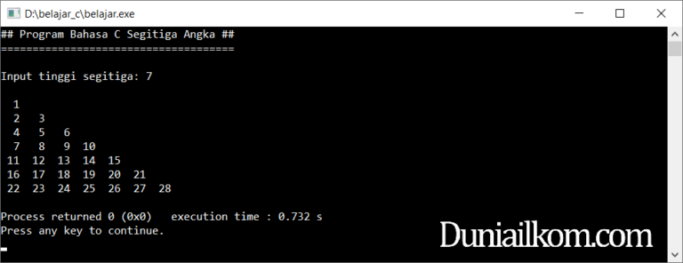 Latihan Kode Program Bahasa C Membuat Segitiga Angka 2614