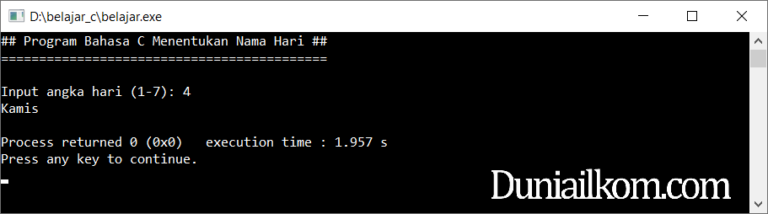 Latihan Kode Program Bahasa C Menentukan Nama Hari 0339