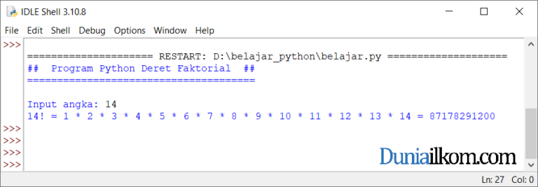 Latihan Kode Program Python Membuat Deret Faktorial 2687