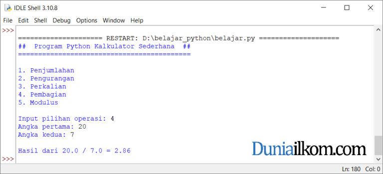 Latihan Kode Program Python Membuat Kalkulator Sederhana 4539