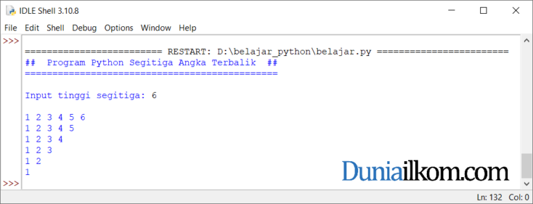 Latihan Kode Python Membuat Pola Segitiga Angka Terbalik 1856