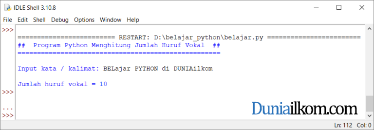 Latihan Kode Program Python Menghitung Jumlah Huruf Vokal 7835