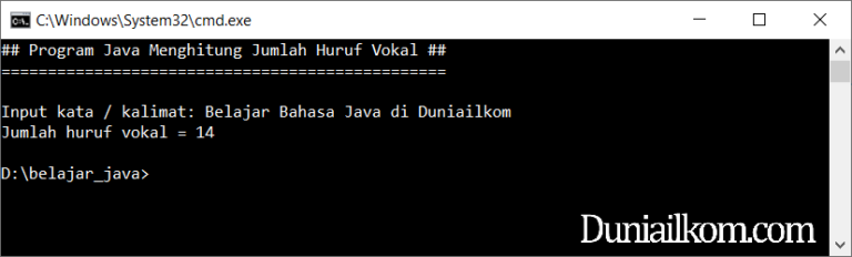 Kode Program Bahasa Java: Menghitung Jumlah Huruf Vokal