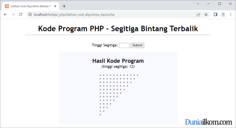 Latihan Kode Program Php Membuat Pola Segitiga Bintang Terbalik Dengan Form Duniailkom 8749